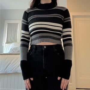 Brandy Melville Black and Gray Cowl Neck Sweater